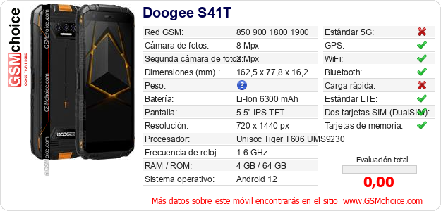 Doogee S41T Datos técnicos del móvil Doogee S41T Datos técnicos del móvil