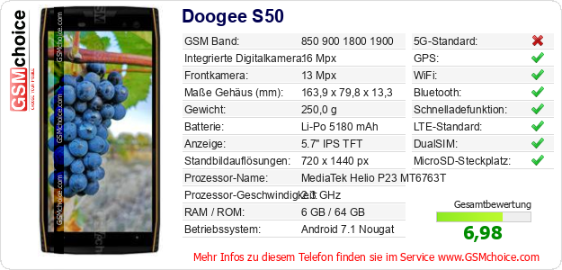 Doogee S50 technische Daten Doogee S50 technische Daten
