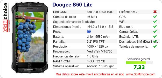 Doogee S60 Lite Datos técnicos del móvil Doogee S60 Lite Datos técnicos del móvil