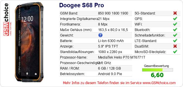 Doogee S68 Pro technische Daten Doogee S68 Pro technische Daten