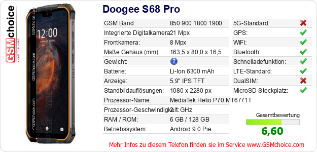 Doogee S68 Pro technische Daten Doogee S68 Pro technische Daten