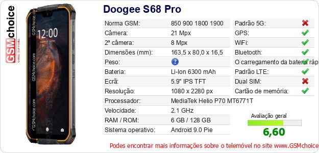 Doogee S68 Pro Especificações técnicas do telemóvel 