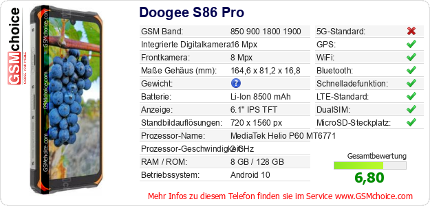 Doogee S86 Pro technische Daten Doogee S86 Pro technische Daten