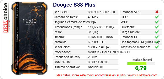 Doogee S88 Plus Datos técnicos del móvil Doogee S88 Plus Datos técnicos del móvil
