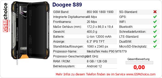 Doogee S89 technische Daten Doogee S89 technische Daten