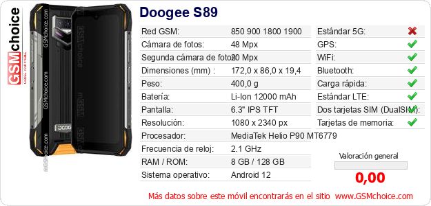 Doogee S89 Datos técnicos del móvil 