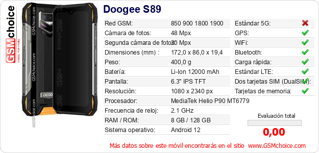 Doogee S89 Datos técnicos del móvil Doogee S89 Datos técnicos del móvil