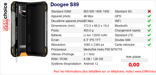 Doogee S89 Fiche technique