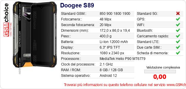 Doogee S89 Dati tecnici di telefono cellulare 