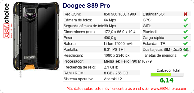 Doogee S89 Pro Datos técnicos del móvil Doogee S89 Pro Datos técnicos del móvil