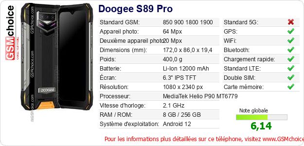 Doogee S89 Pro Fiche technique Doogee S89 Pro Fiche technique
