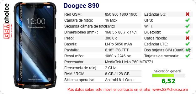 Doogee S90 Datos técnicos del móvil Doogee S90 Datos técnicos del móvil