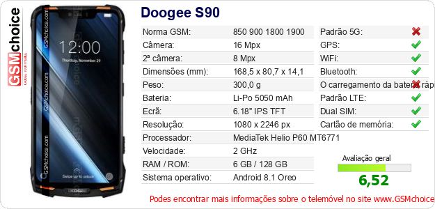 Doogee S90 Especificações técnicas do telemóvel Doogee S90 Especificações técnicas do telemóvel