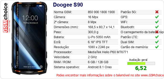 Doogee S90 Especificações técnicas do telemóvel Doogee S90 Especificações técnicas do telemóvel
