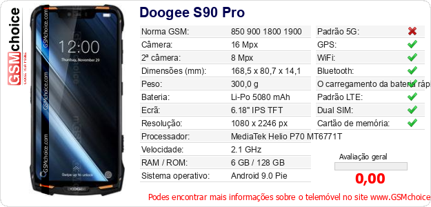 Doogee S90 Pro Especificações técnicas do telemóvel Doogee S90 Pro Especificações técnicas do telemóvel