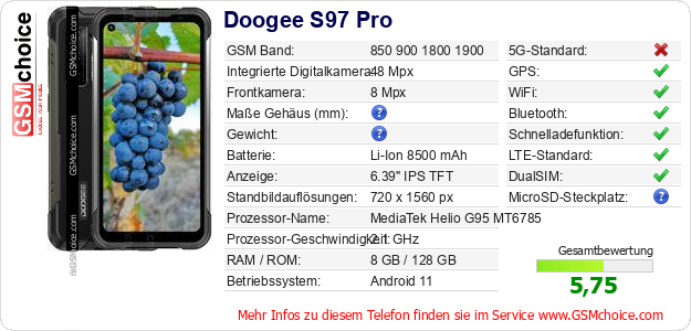 Doogee S97 Pro technische Daten Doogee S97 Pro technische Daten