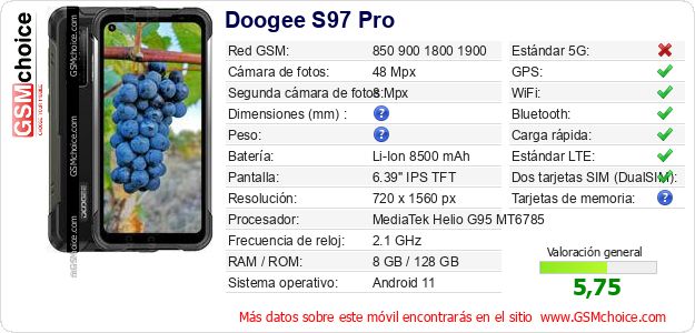 Doogee S97 Pro Datos técnicos del móvil Doogee S97 Pro Datos técnicos del móvil