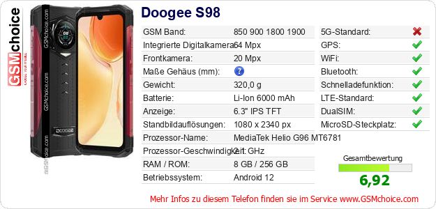 Doogee S98 technische Daten Doogee S98 technische Daten