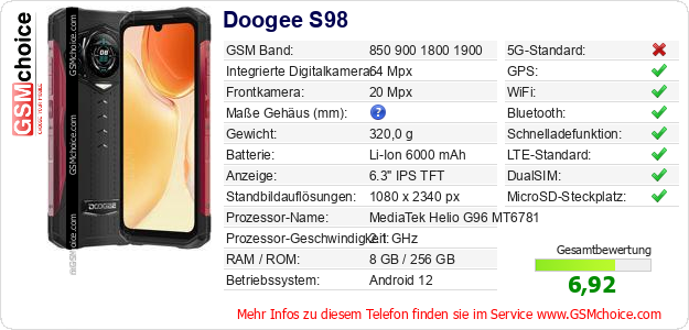 Doogee S98 technische Daten Doogee S98 technische Daten