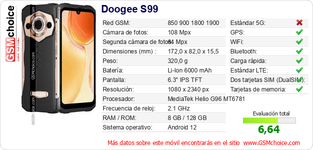 Doogee S99 Datos técnicos del móvil Doogee S99 Datos técnicos del móvil