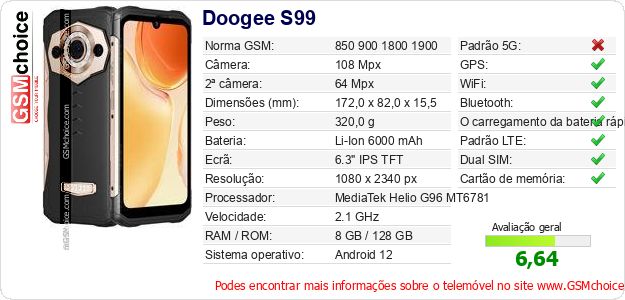 Doogee S99 Especificações técnicas do telemóvel Doogee S99 Especificações técnicas do telemóvel