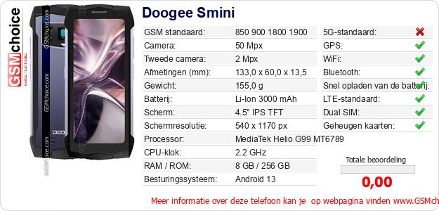 Doogee Smini Technische gegevens 