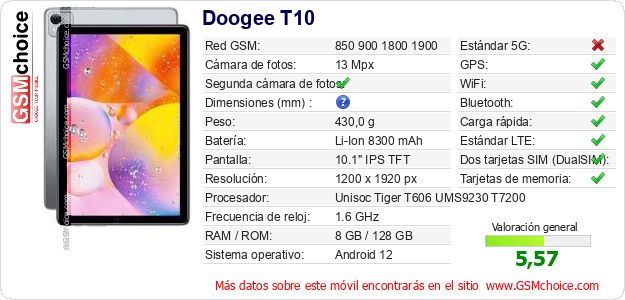 Doogee T10 Datos técnicos del móvil Doogee T10 Datos técnicos del móvil