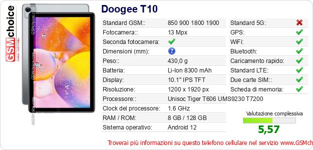 Doogee T10 Dati tecnici di telefono cellulare 