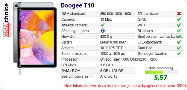 Doogee T10 Technische gegevens 