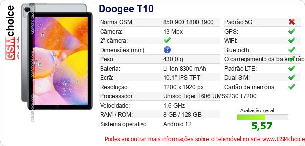 Doogee T10 Especificações técnicas do telemóvel 