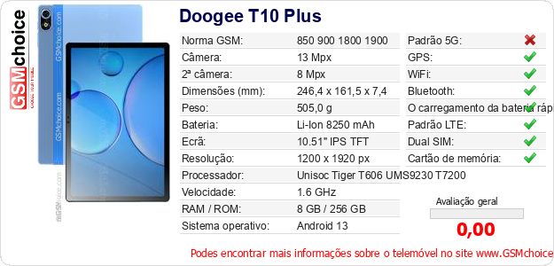 Doogee T10 Plus Especificações técnicas do telemóvel Doogee T10 Plus Especificações técnicas do telemóvel