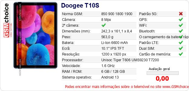 Doogee T10S Especificações técnicas do telemóvel Doogee T10S Especificações técnicas do telemóvel
