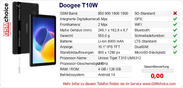 Doogee T10W technische Daten Doogee T10W technische Daten
