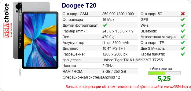 Doogee T20 Технические данные телефона Doogee T20 Технические данные телефона