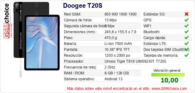 Doogee T20S Datos técnicos del móvil Doogee T20S Datos técnicos del móvil