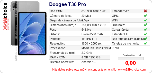 Doogee T30 Pro Datos técnicos del móvil 