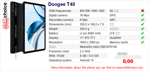 Doogee T40 手机技术数据