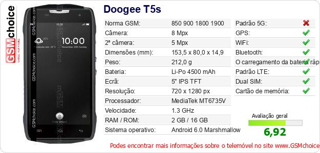 Doogee T5s Especificações técnicas do telemóvel Doogee T5s Especificações técnicas do telemóvel