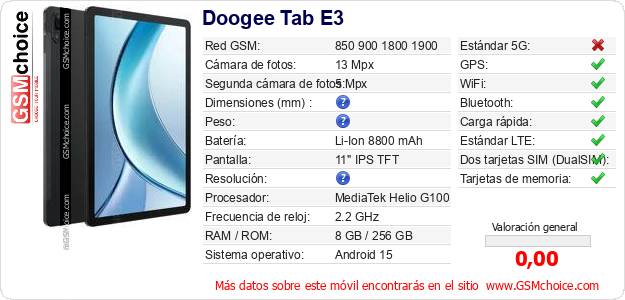 Doogee Tab E3 Datos técnicos del móvil Doogee Tab E3 Datos técnicos del móvil