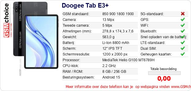 Doogee Tab E3+ Technische gegevens 