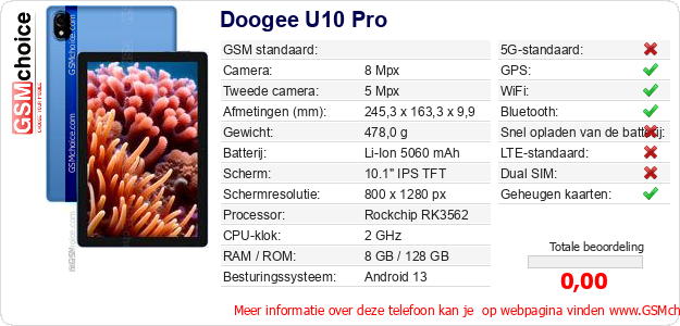 Doogee U10 Pro Technische gegevens 
