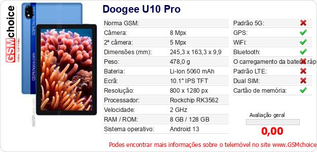 Doogee U10 Pro Especificações técnicas do telemóvel Doogee U10 Pro Especificações técnicas do telemóvel