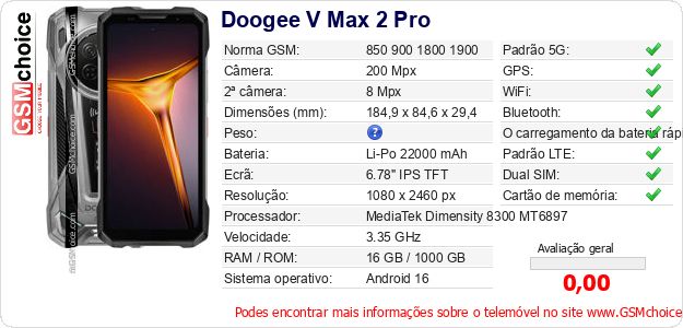 Doogee V Max 2 Pro Especificações técnicas do telemóvel Doogee V Max 2 Pro Especificações técnicas do telemóvel