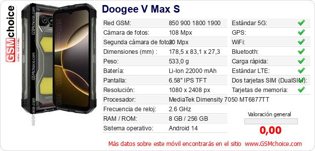 Doogee V Max S Datos técnicos del móvil Doogee V Max S Datos técnicos del móvil