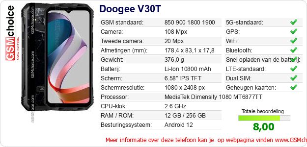 Doogee V30T Technische gegevens Doogee V30T Technische gegevens