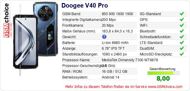 Doogee V40 Pro technische Daten Doogee V40 Pro technische Daten
