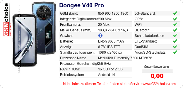 Doogee V40 Pro technische Daten Doogee V40 Pro technische Daten