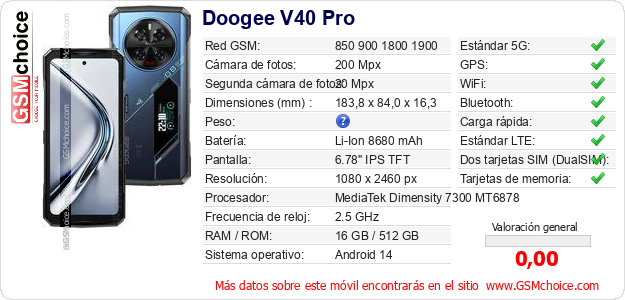 Doogee V40 Pro Datos técnicos del móvil Doogee V40 Pro Datos técnicos del móvil