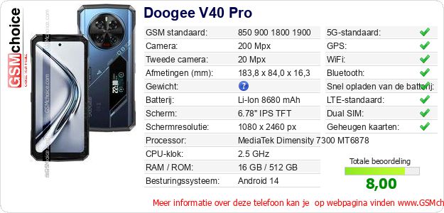 Doogee V40 Pro Technische gegevens 