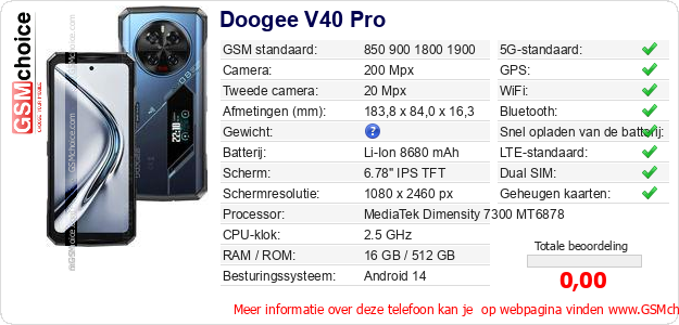 Doogee V40 Pro Technische gegevens 